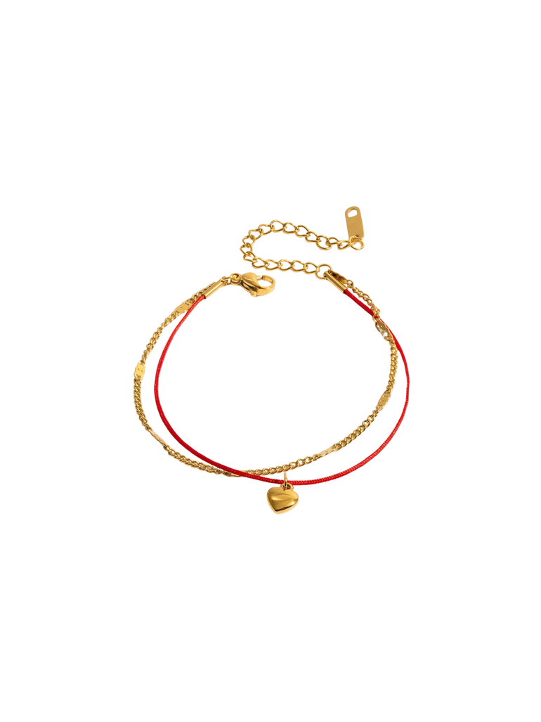 Pulsera Doble Cordon Rojo y Corazon