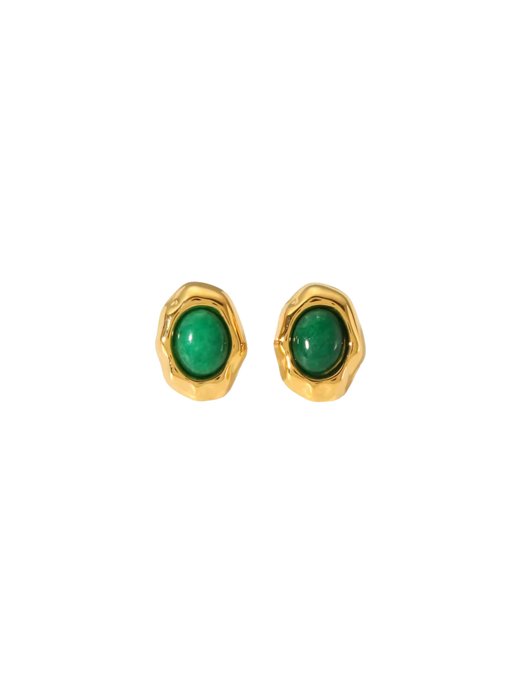 Par Arete Ovalado Irregular Con Piedra Verde