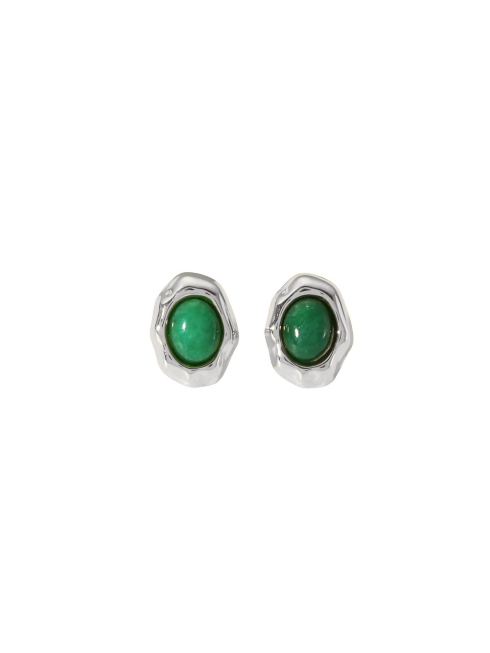 Par Arete Ovalado Irregular Con Piedra Verde