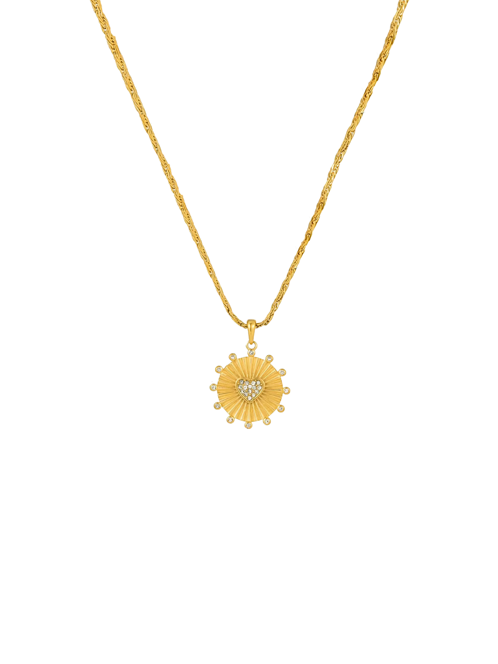 Collar Trenzado Dije Medalla Corazón Con Zirconias