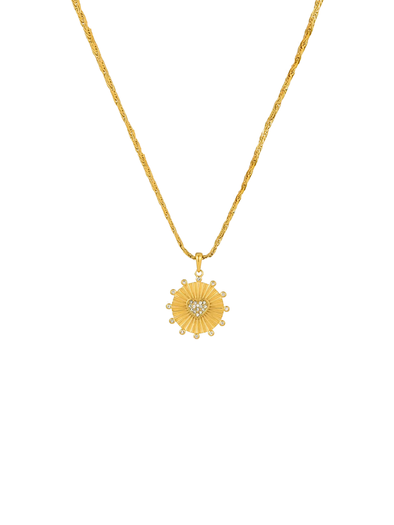 Collar Trenzado Dije Medalla Corazón Con Zirconias