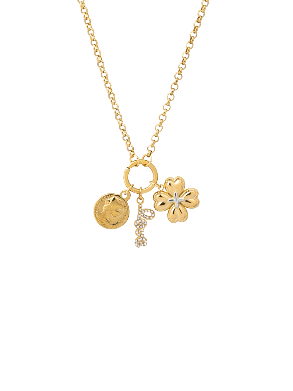 Collar Con Circulo Dije Love, Trebol y Moneda