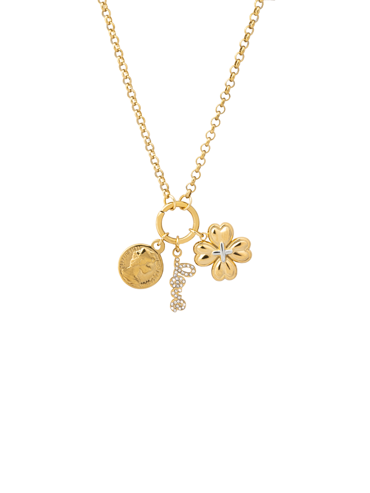 Collar Con Circulo Dije Love, Trebol y Moneda