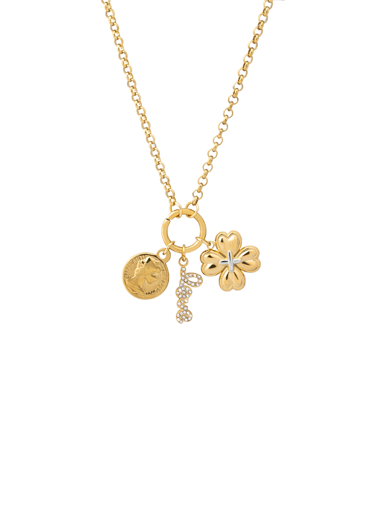 Collar Con Circulo Dije Love, Trebol y Moneda