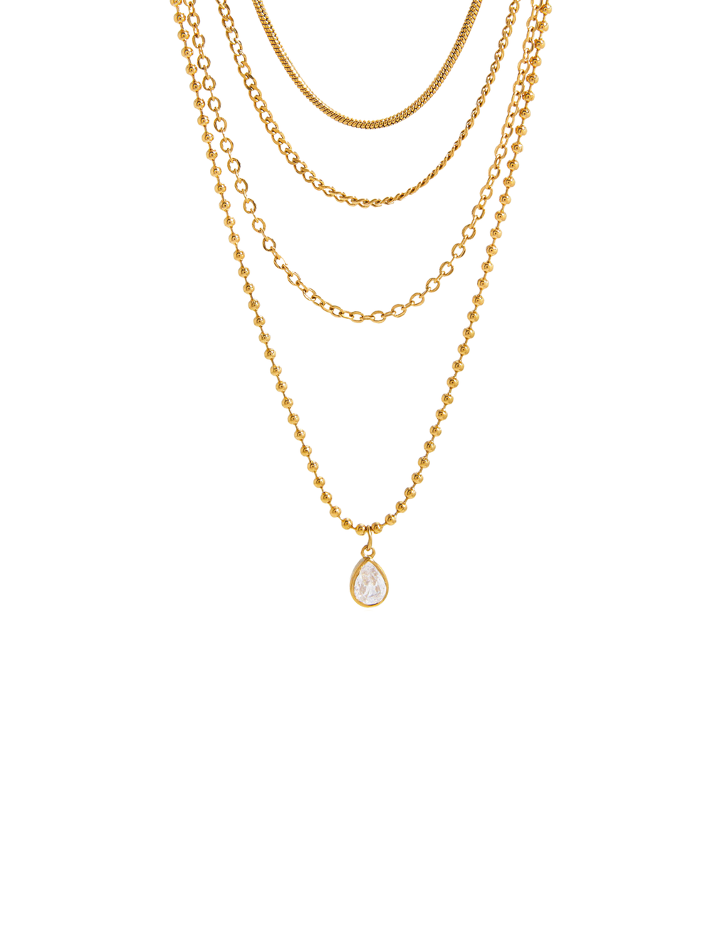 Collar Cuatro Capas Con Gota Zirconia