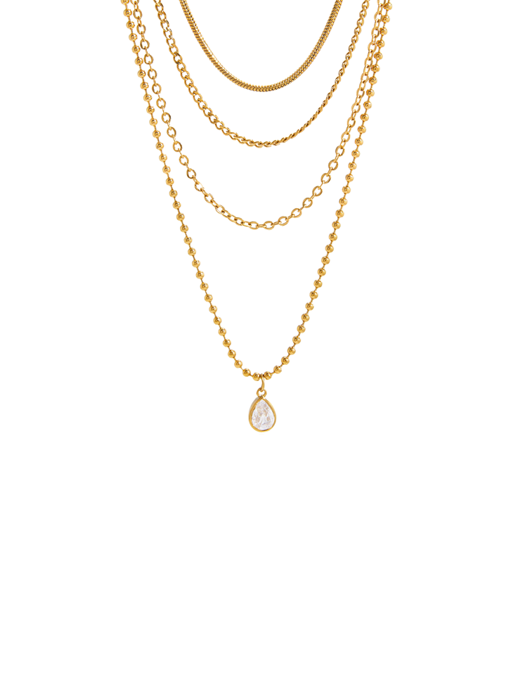 Collar Cuatro Capas Con Gota Zirconia