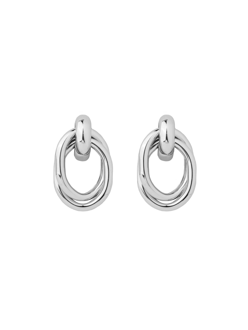 Par Arete Plateado Ovalado Doble Circulo