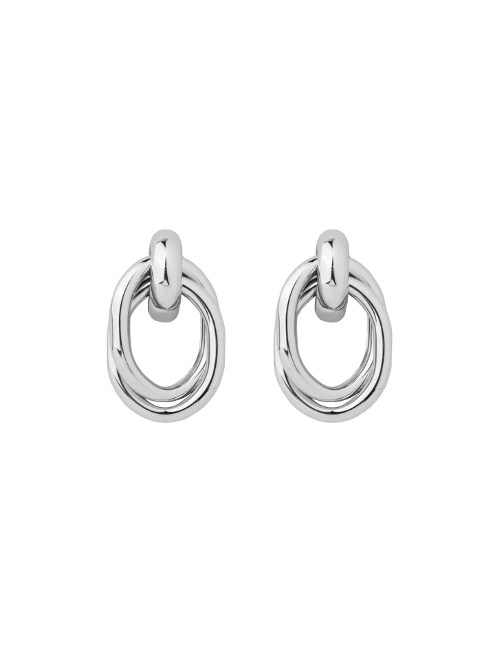 Par Arete Plateado Ovalado Doble Circulo