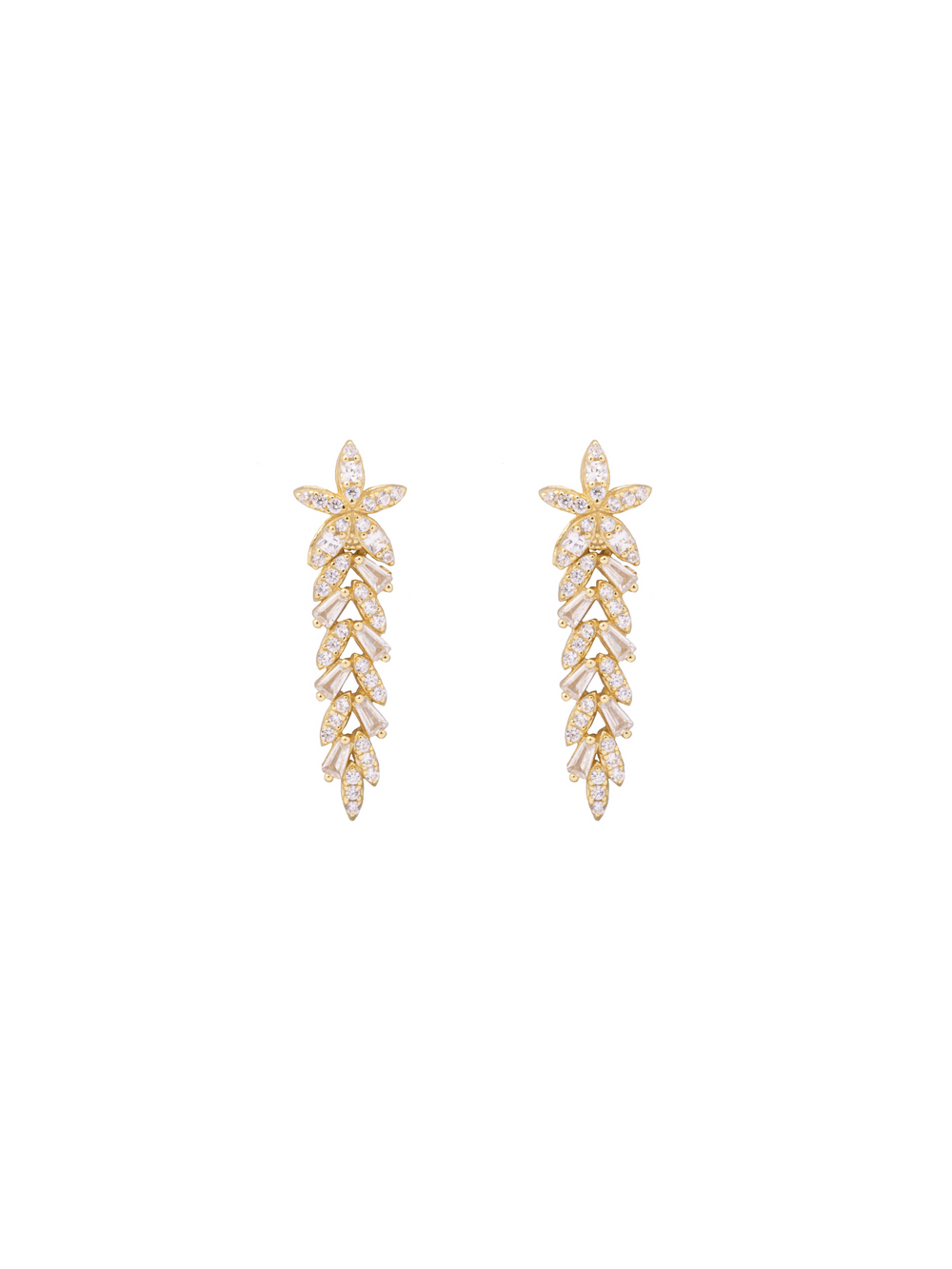 Par Arete Flor y Hojas Con Zirconias Corte Baguette