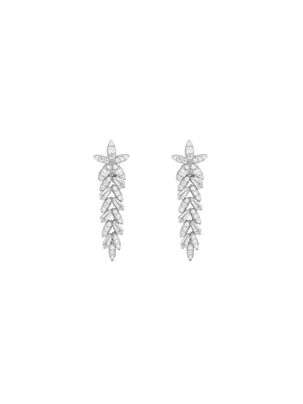 Par Arete Flor y Hojas Con Zirconias Corte Baguette