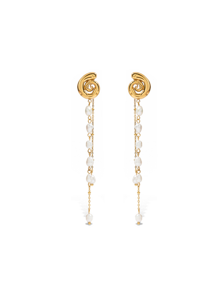 Par Arete Caracol Con Tira Perlas