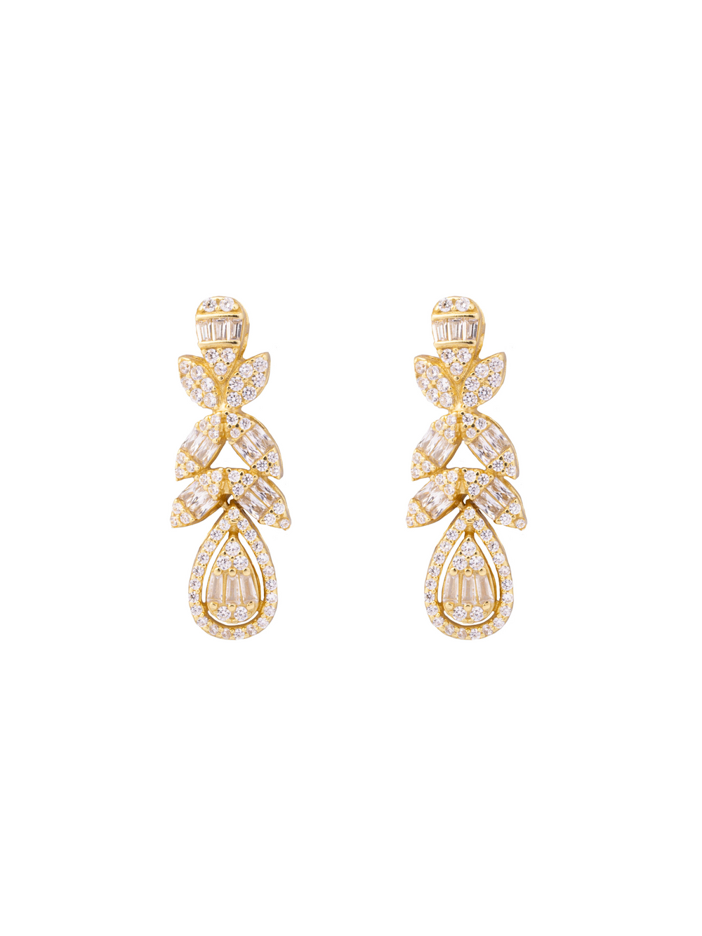 Par Arete Hojas Con Gota Invertida Zirconias