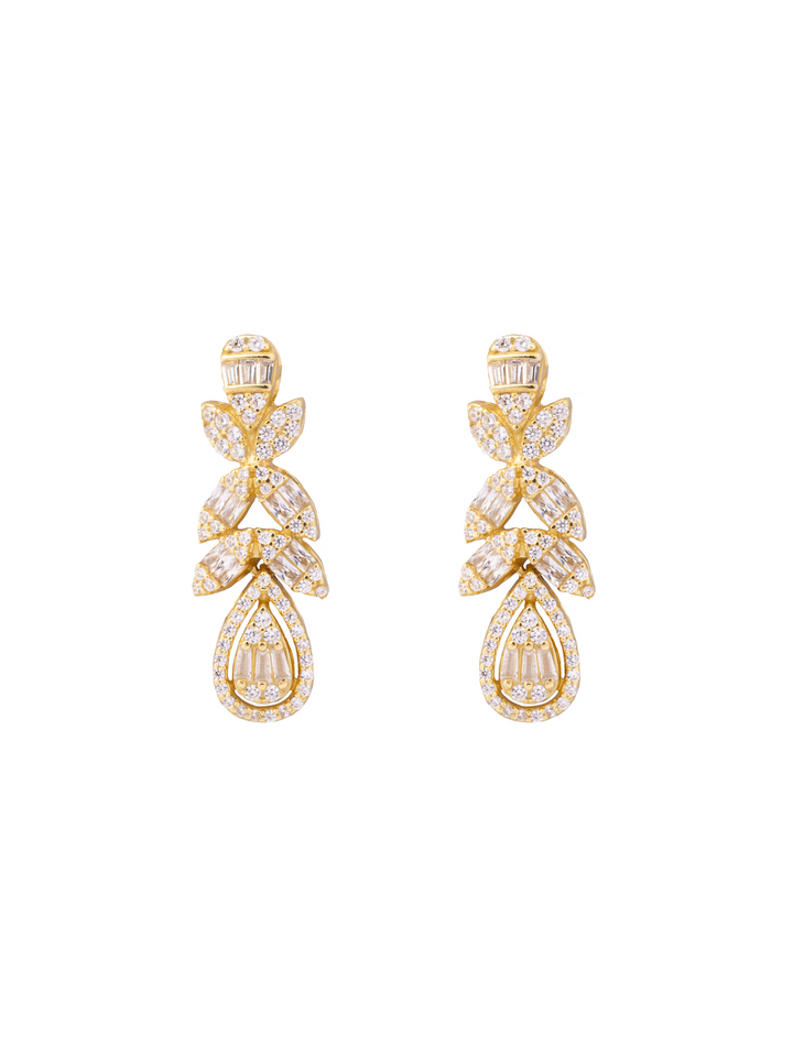 Par Arete Hojas Con Gota Invertida Zirconias