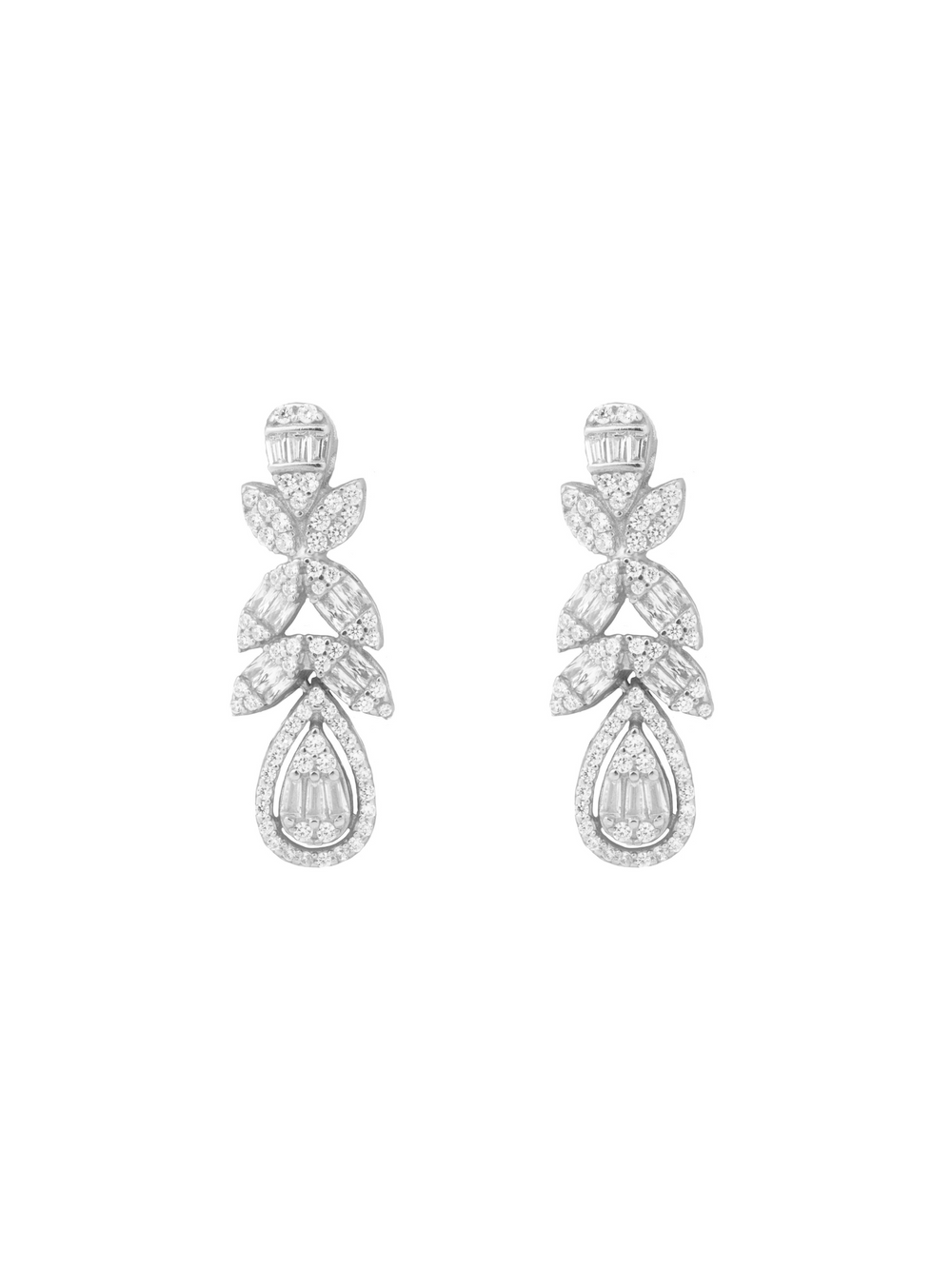 Par Arete Hojas Con Gota Invertida Zirconias