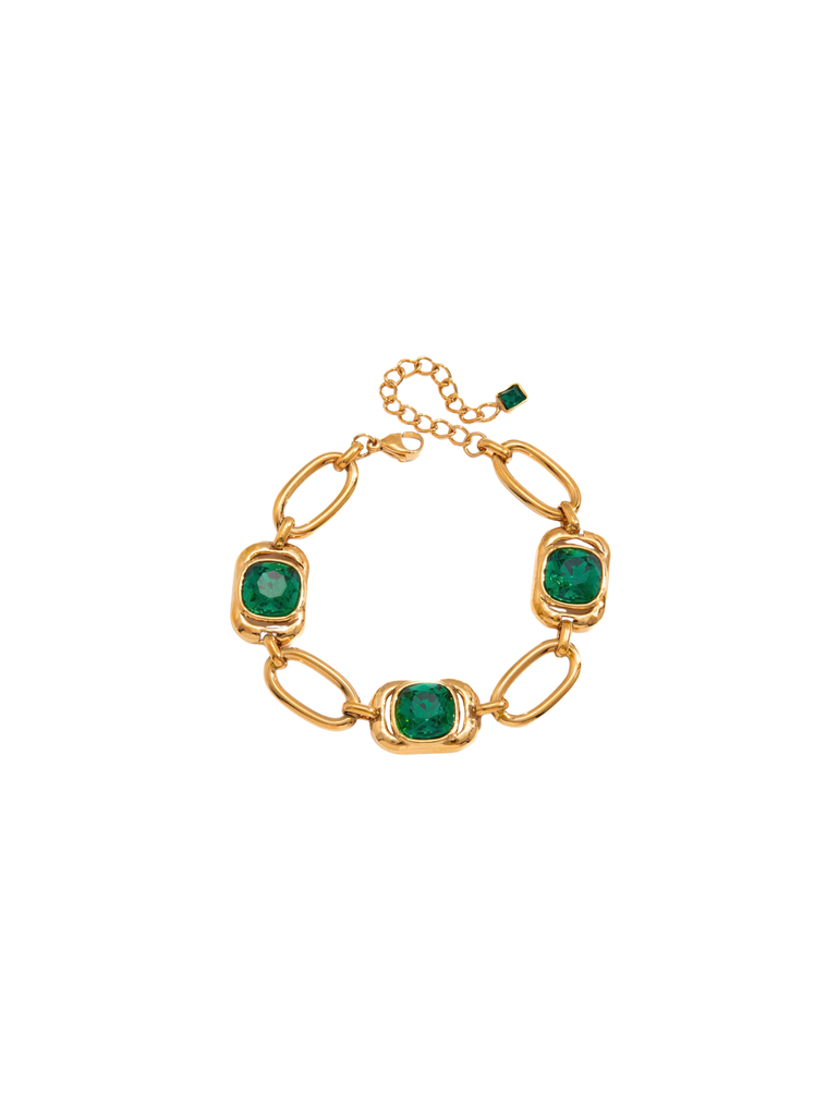 Pulsera Eslabones Con Tres Zirconias Verdes