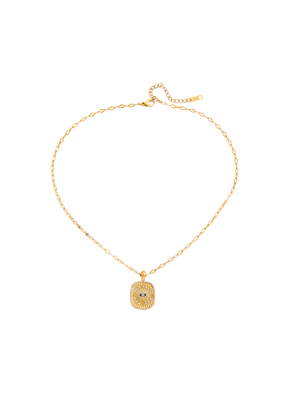 Collar Dije Rectangular Con Ojo y Zirconias