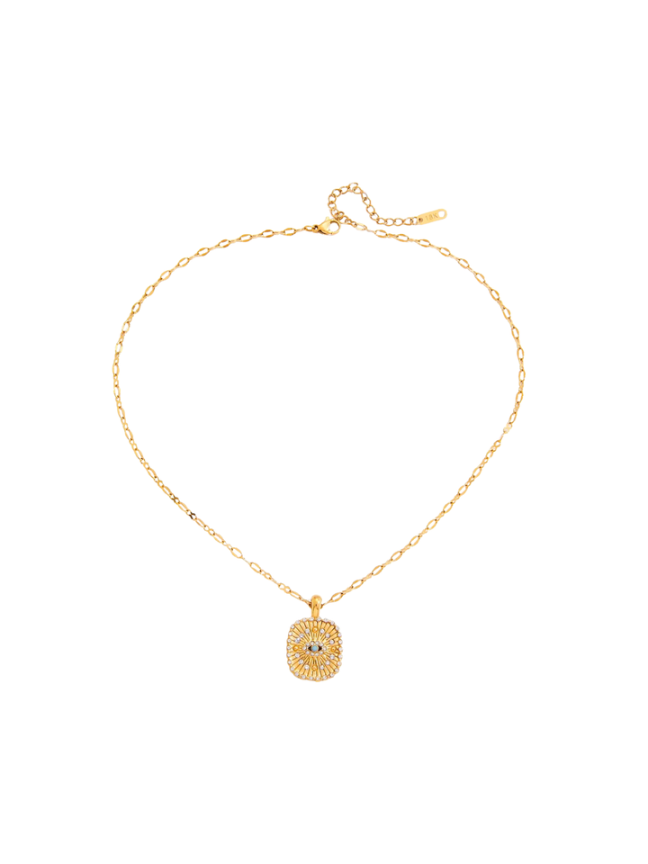 Collar Dije Rectangular Con Ojo y Zirconias