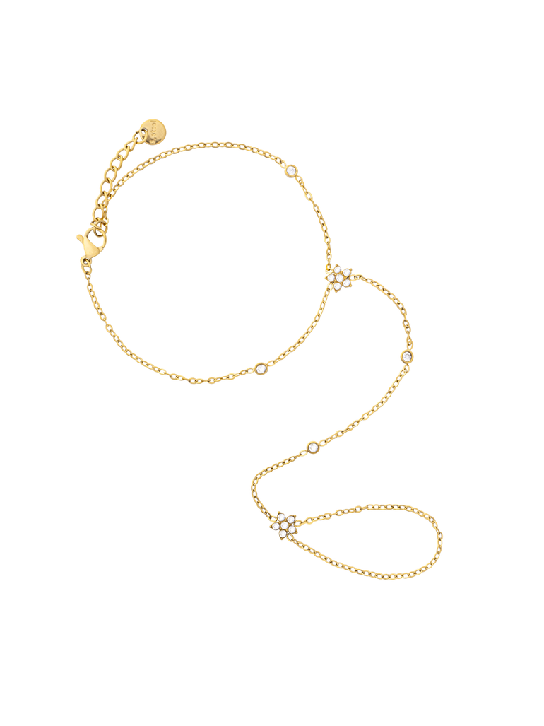 Pulsera Flores Zirconias Con Anillo