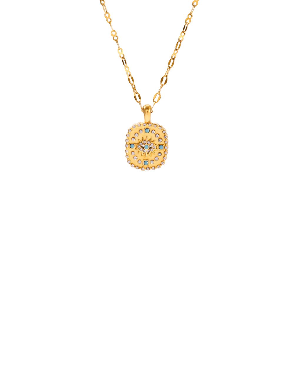 Collar Dije Rectangular Con Ojo y Zirconias