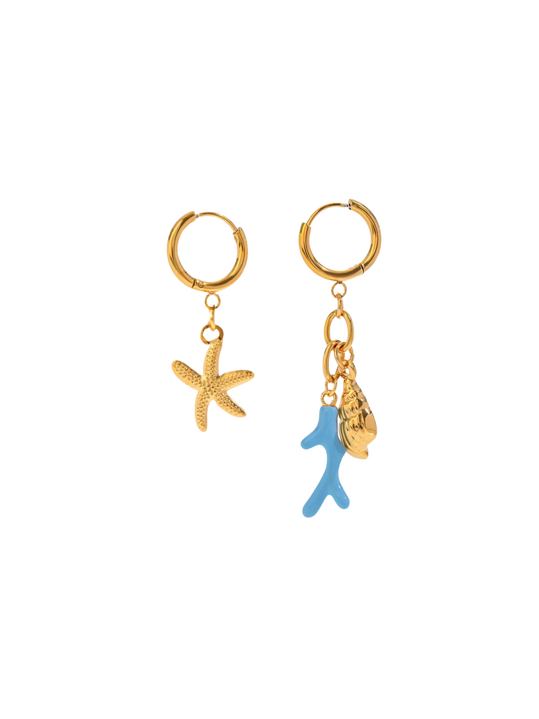 Par Arracada Con Dije Estrella De Mar, Coral y Caracol
