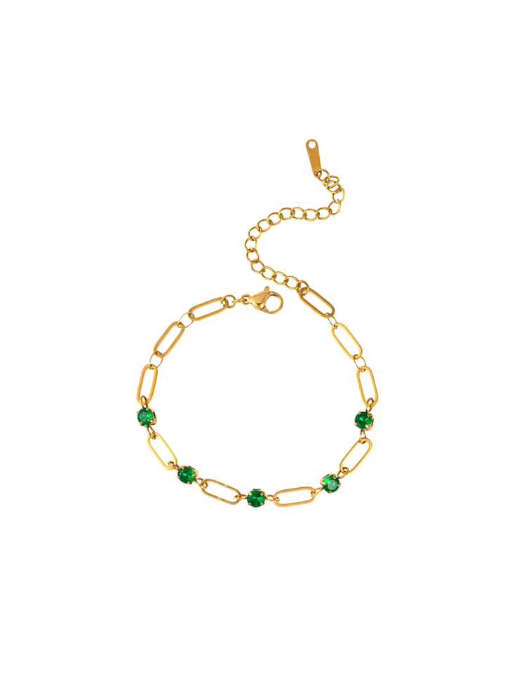Pulsera Eslabones Cinco Zirconias Verdes