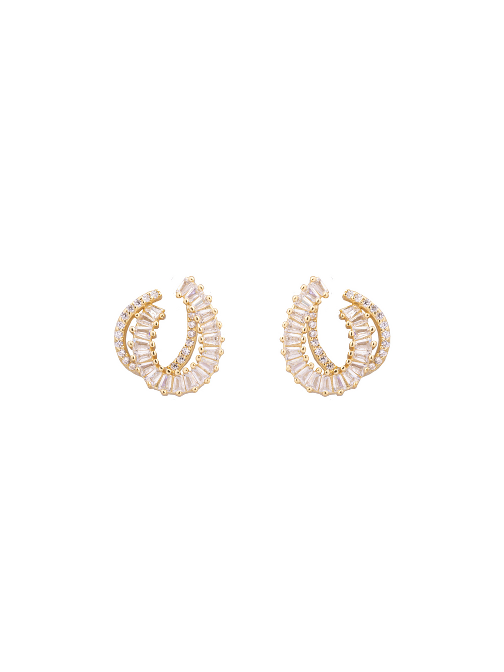 Par Arete Doble Semi Circulo Baguettes y Zirconias