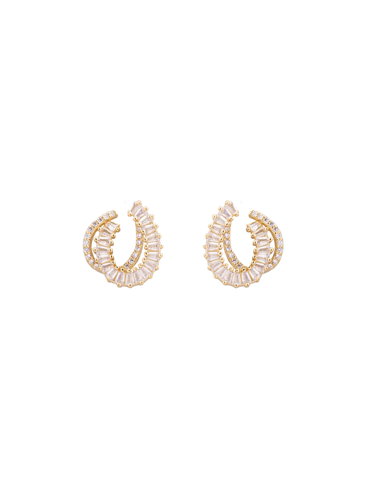 Par Arete Doble Semi Circulo Baguettes y Zirconias
