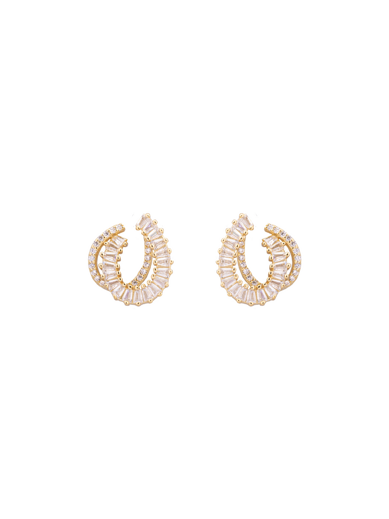 Par Arete Doble Semi Circulo Baguettes y Zirconias