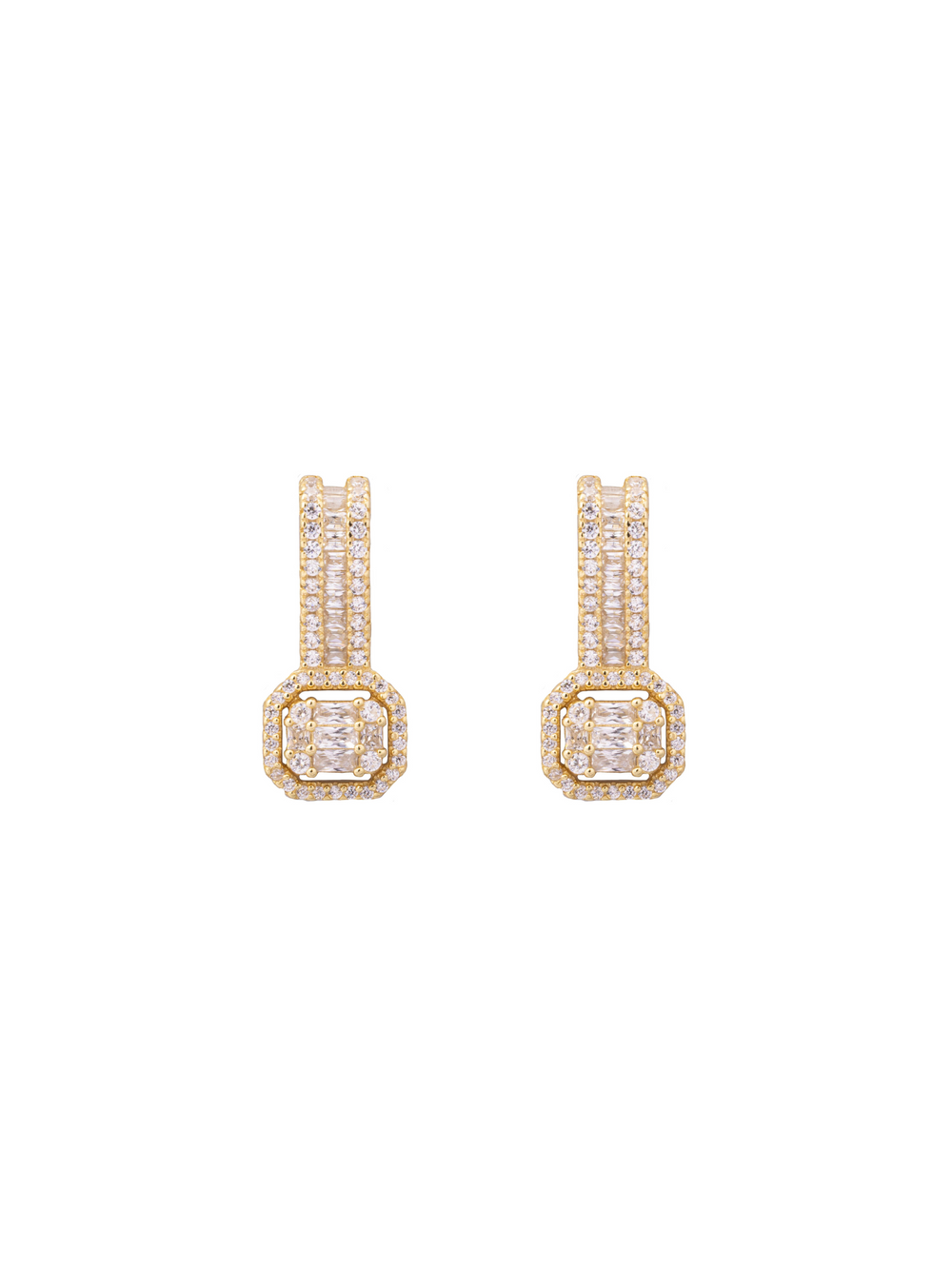 Par Arete Doble Linea Con Rectangulo Zirconias