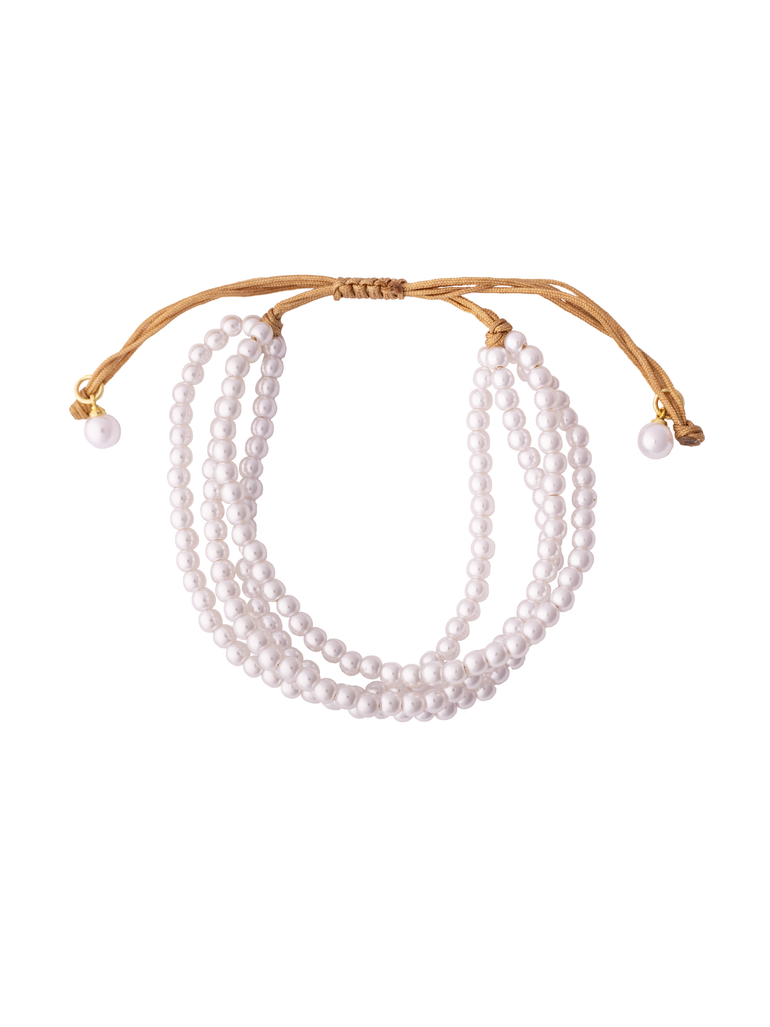 Pulsera Cuatro Lineas Perlas Hilo