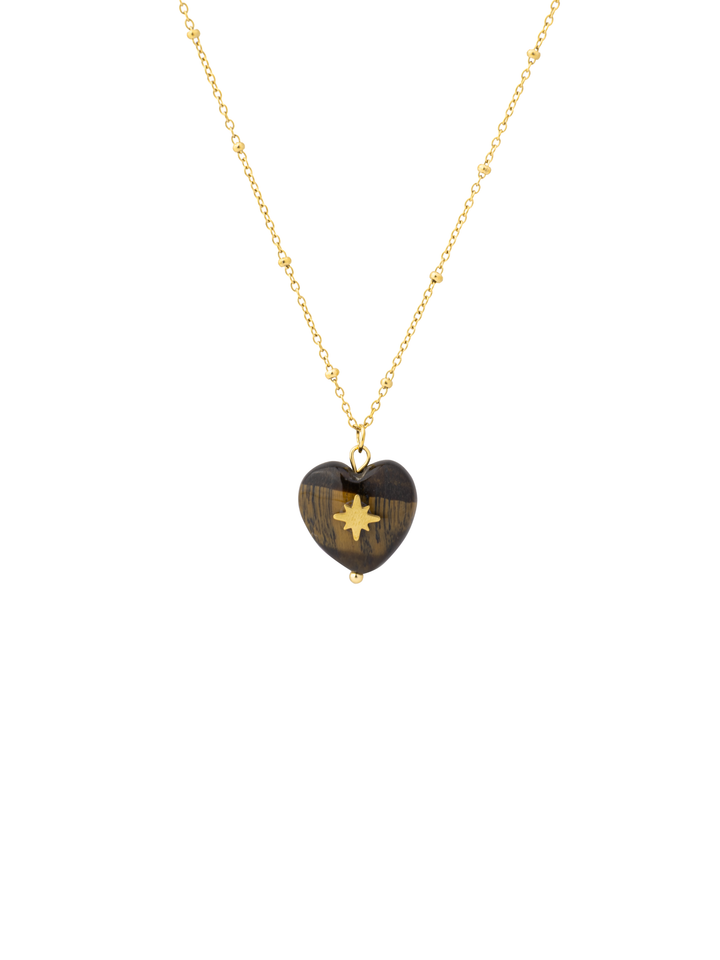 Collar Dije Corazon Piedra Ojo De Tigres