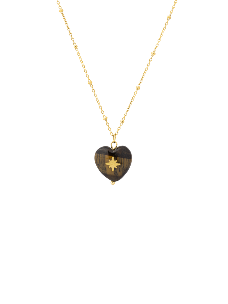 Collar Dije Corazon Piedra Ojo De Tigres