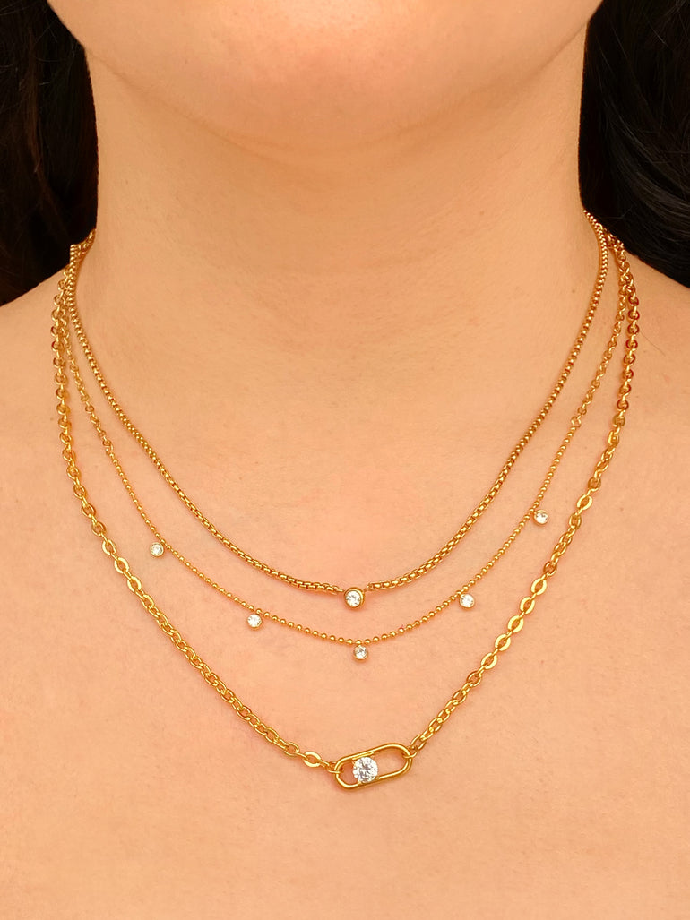 Collar Triple Con Eslabon Y Zirconia