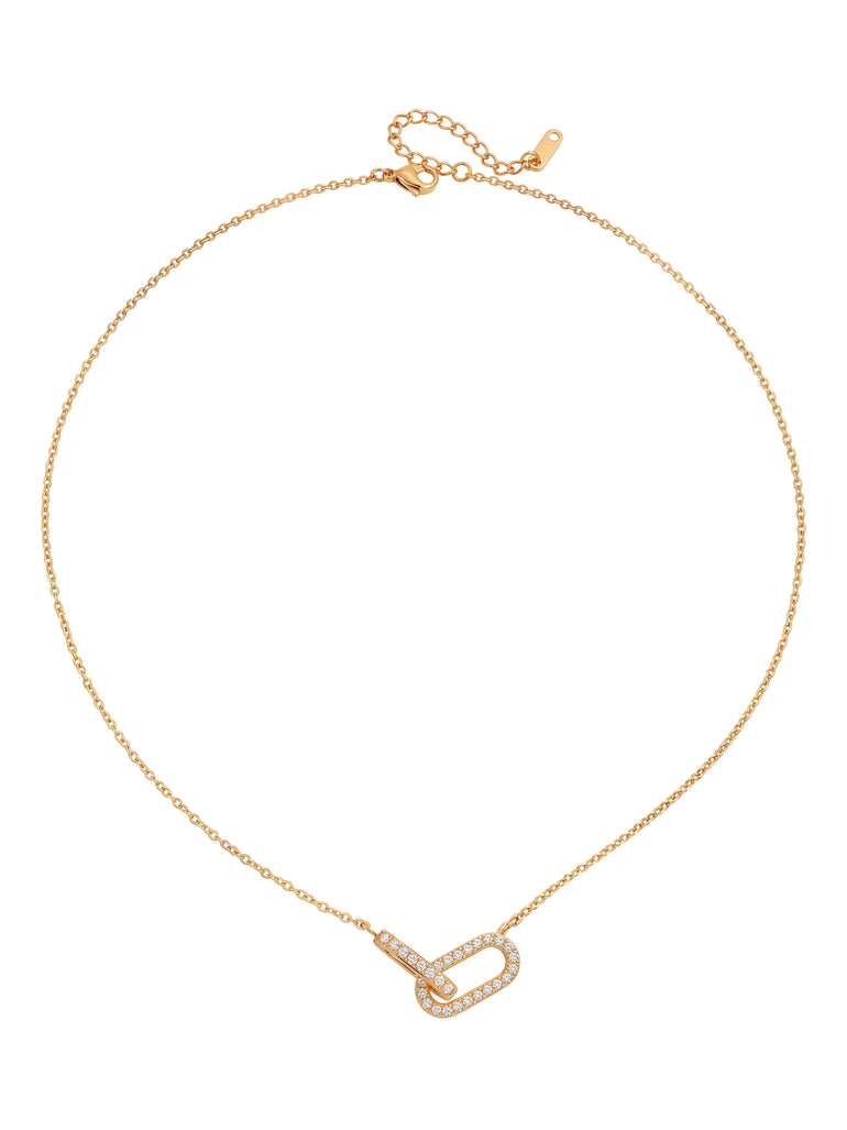 Collar Doble Dije Rectangular Zirconias Enlazado
