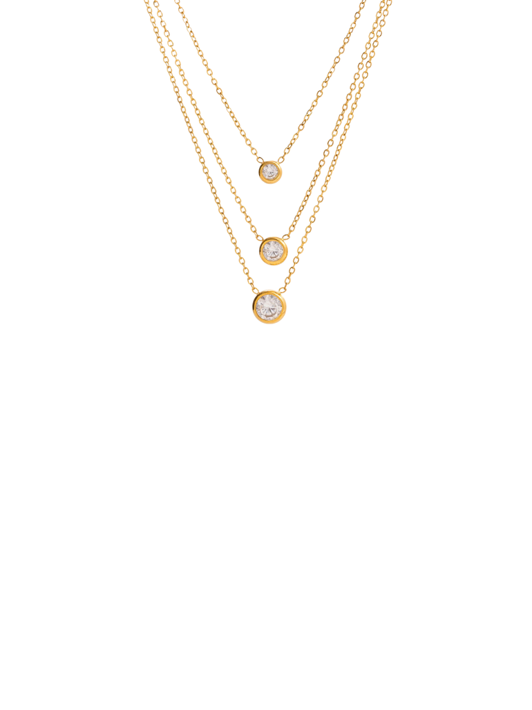 Collar Triple Dije Zirconia Con Bisel