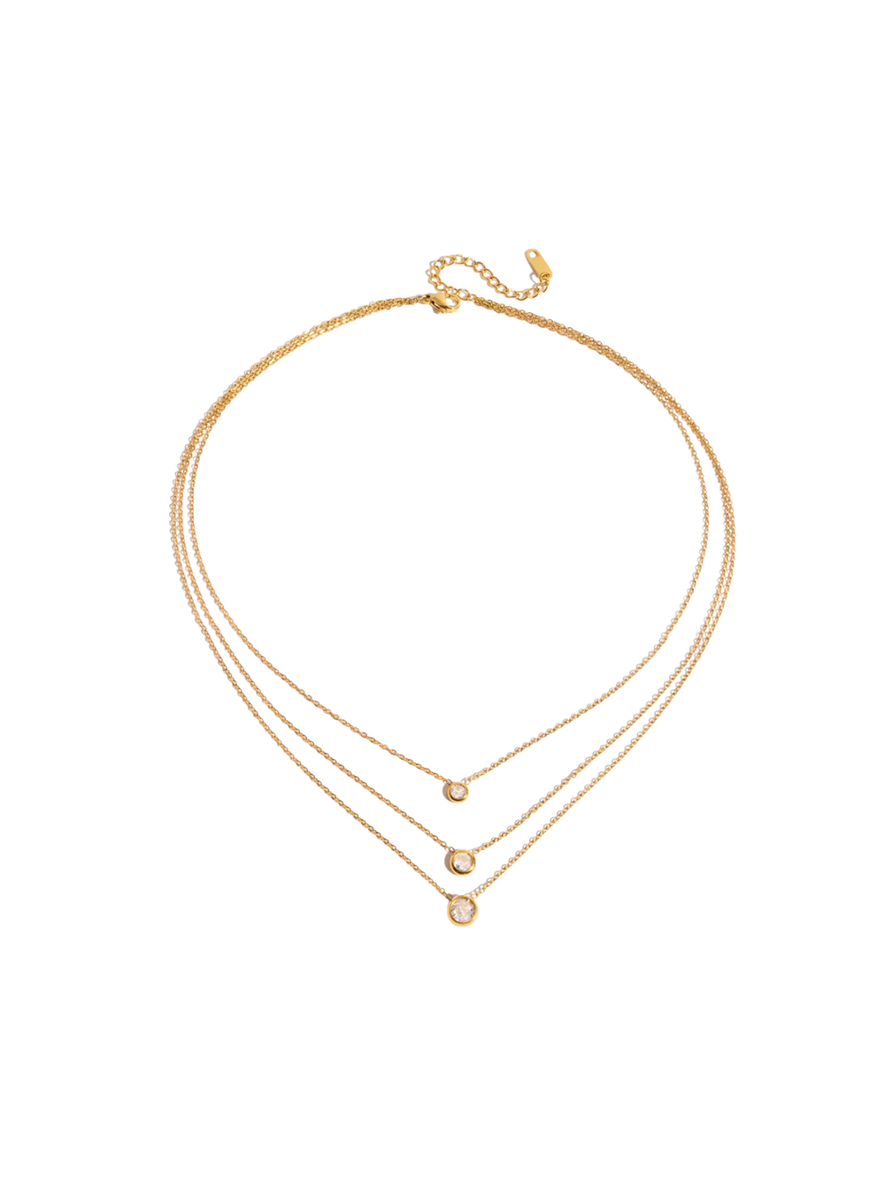 Collar Triple Dije Zirconia Con Bisel