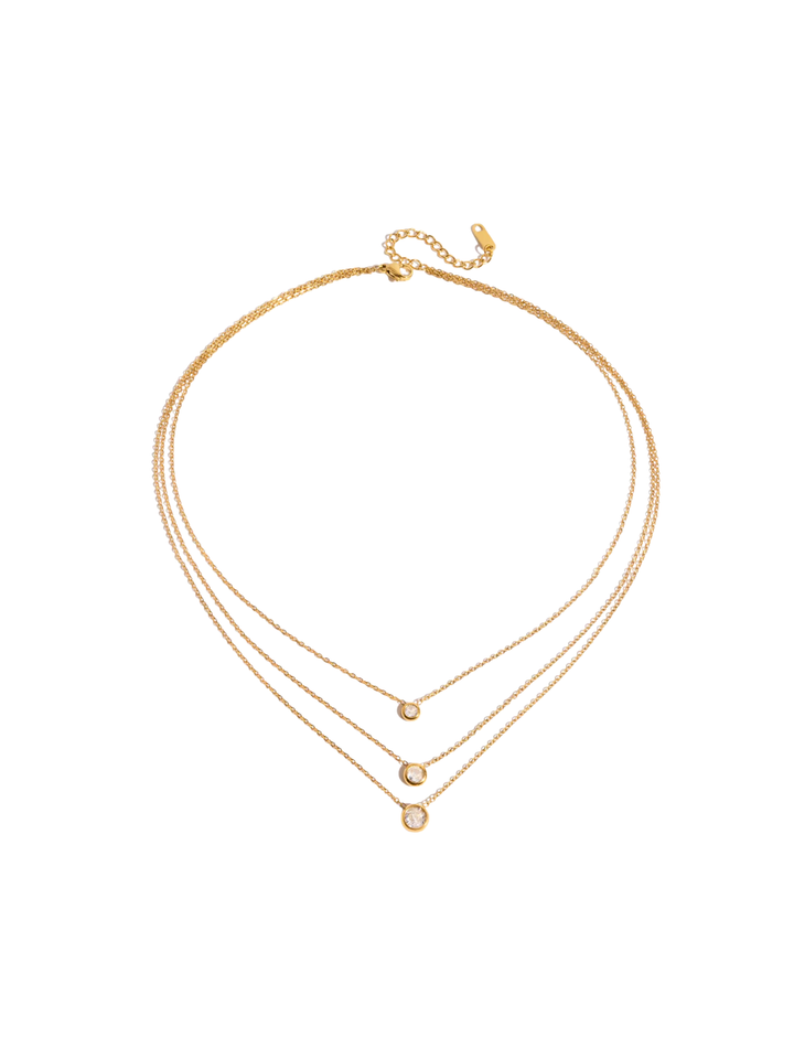 Collar Triple Dije Zirconia Con Bisel