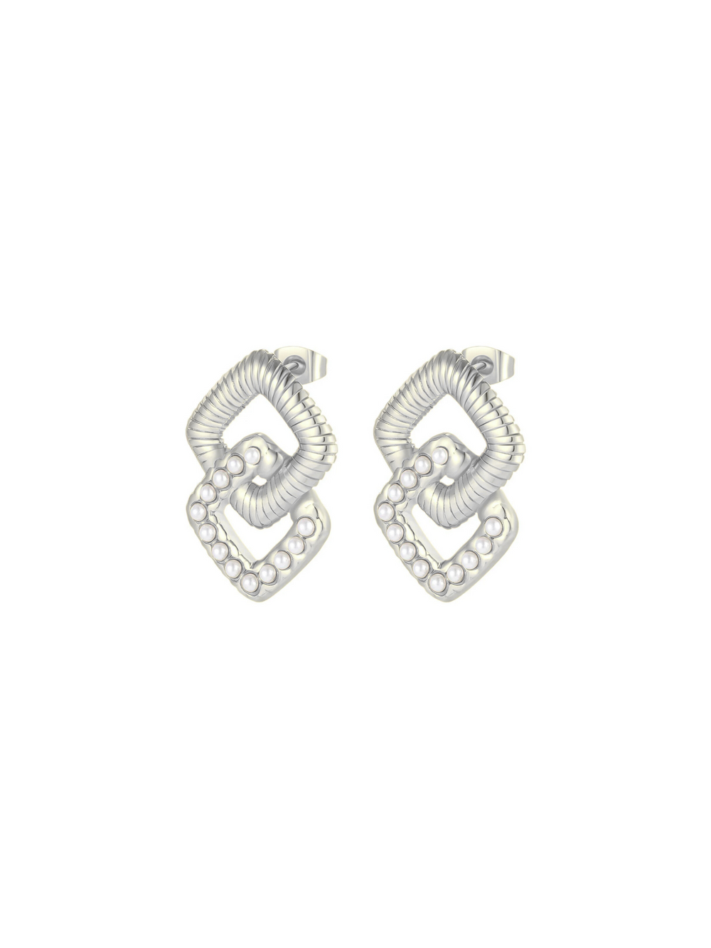 Par Arete Doble Rombo Trenzado Y Perlitas