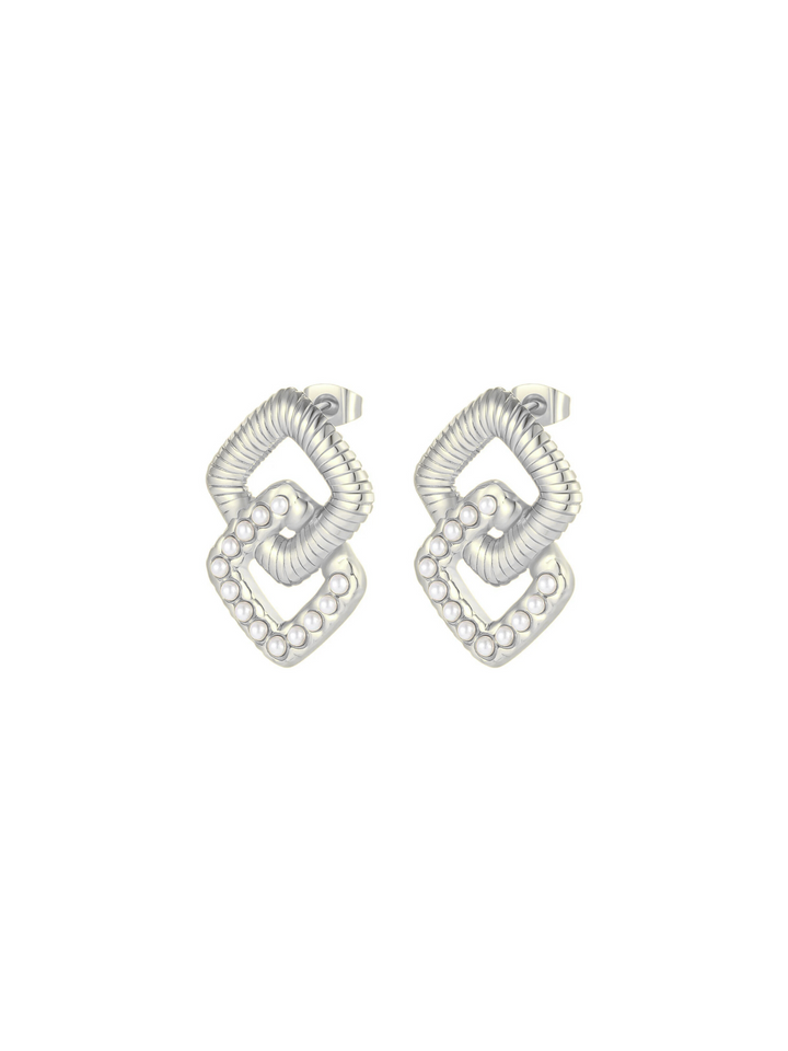 Par Arete Doble Rombo Trenzado Y Perlitas