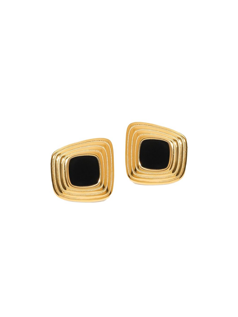 Par Arete Rectangular Con Lineas Centro Negro