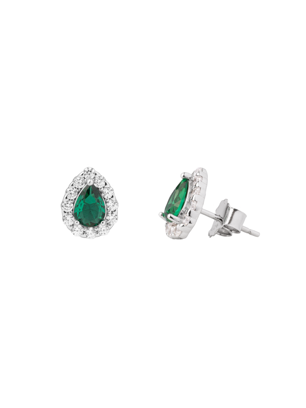 Par Arete Plateado Mini Gota Baguette Con Zirconias