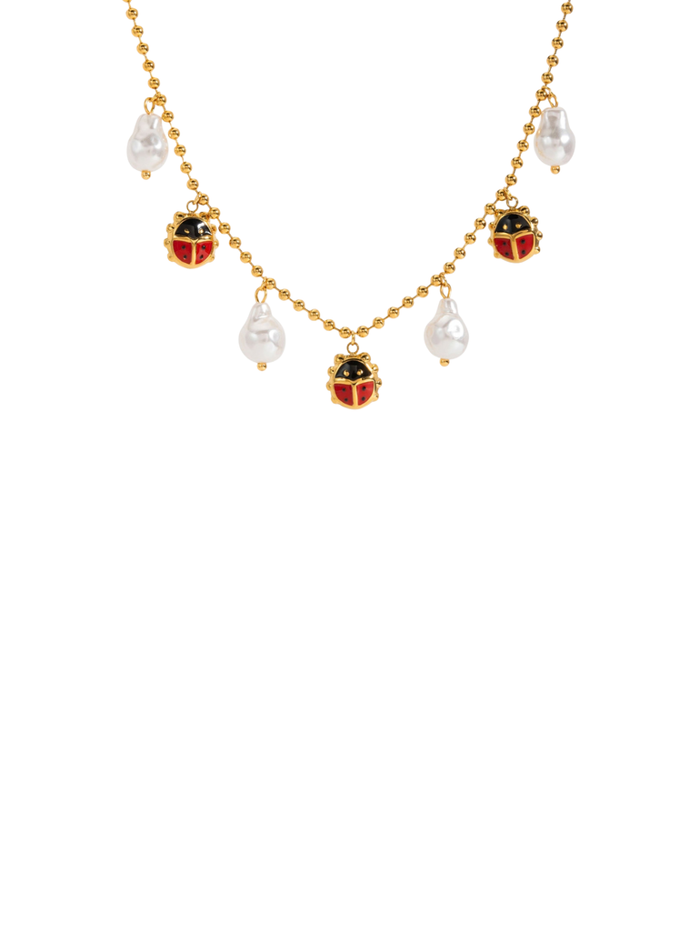Collar Bolitas Dijes Perlas y Catarinas