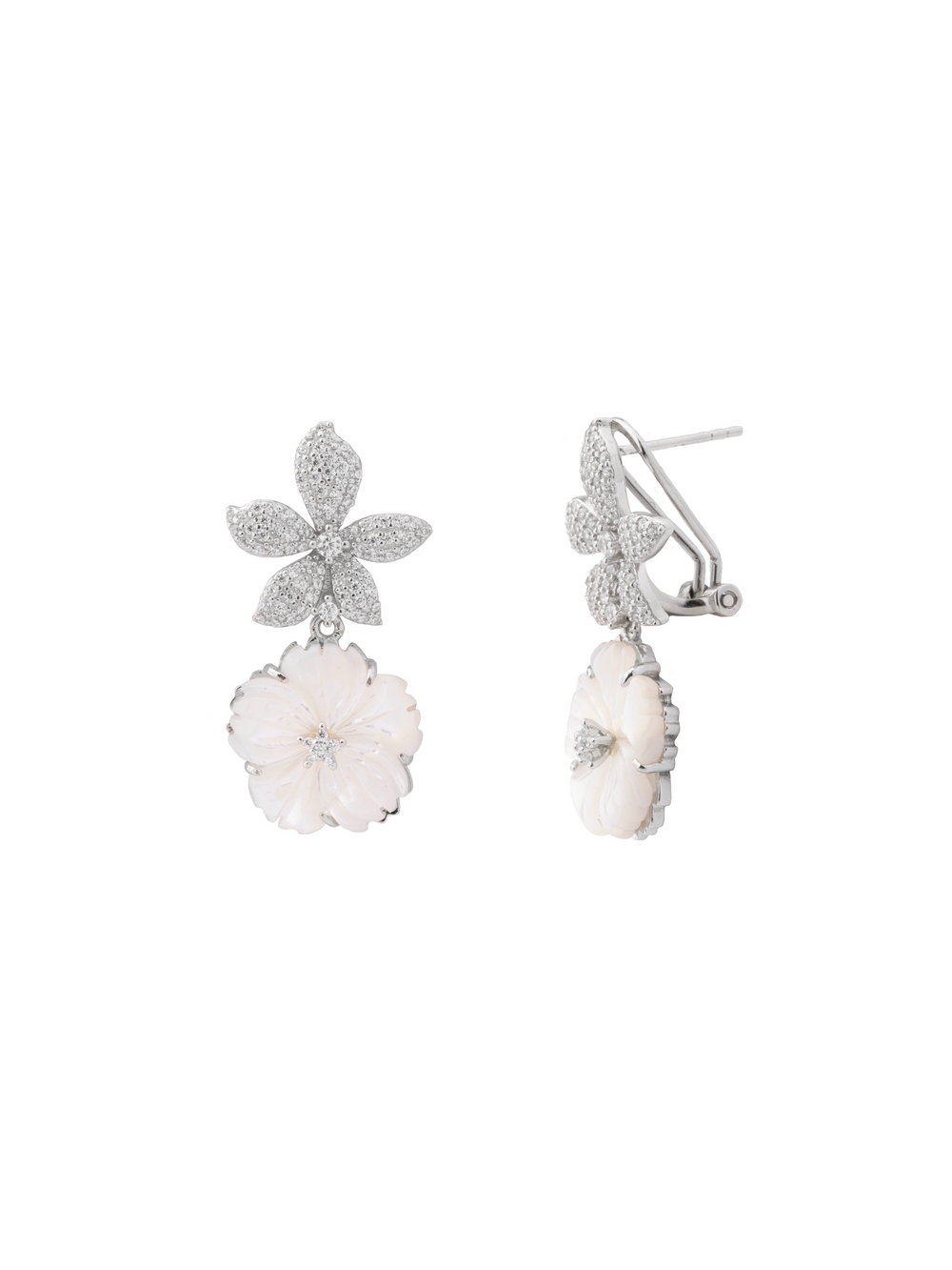 Par Arete Doble Flor Zirconias y Blanca