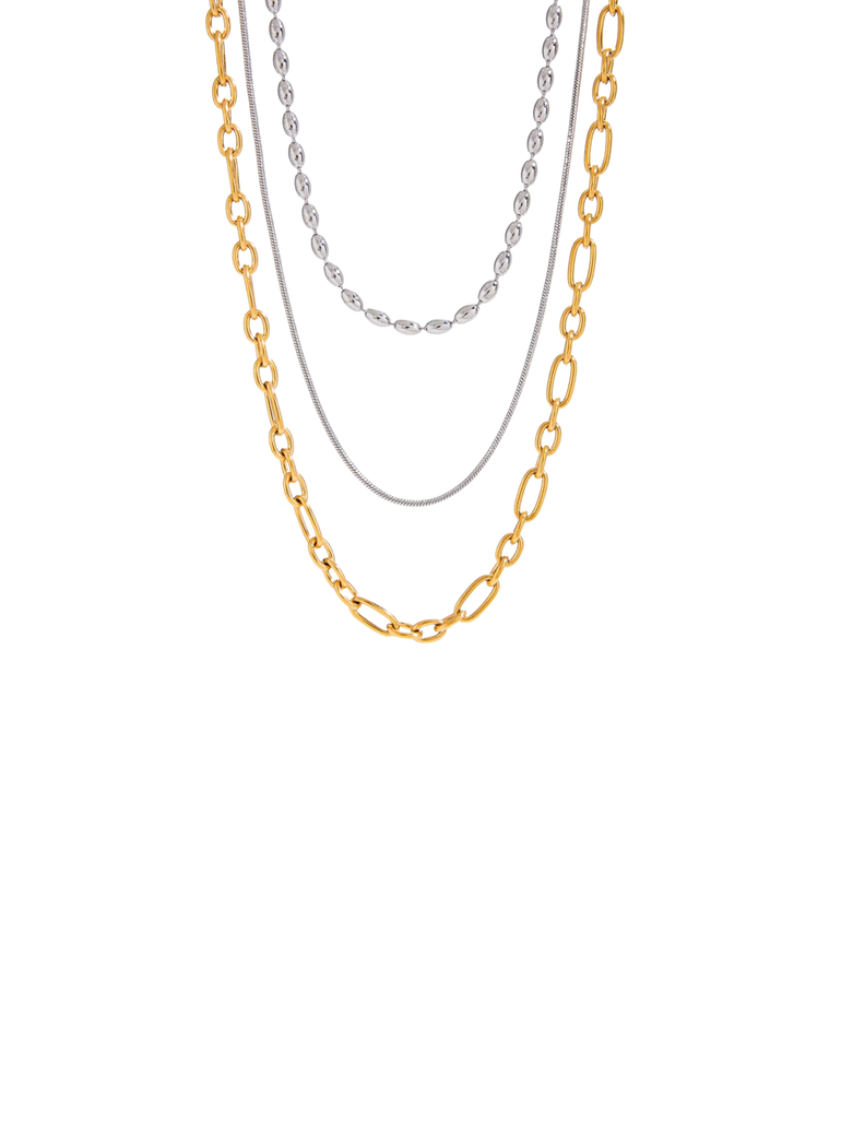 Collar Triple Eslabones Ovalados Combinado