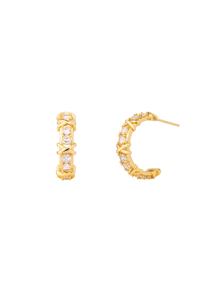 Par Semi Arracada Lineas Cruzadas Con Zirconias