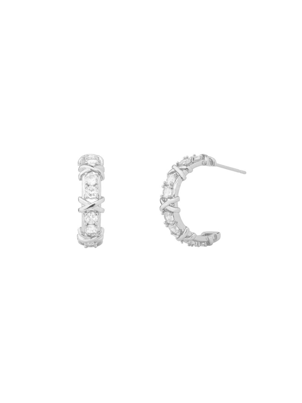 Par Semi Arracada Lineas Cruzadas Con Zirconias