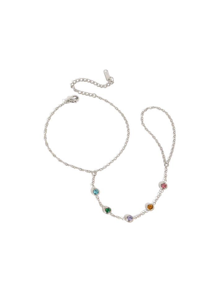 Pulsera Cinco Zirconias Rainbow Con Anillo