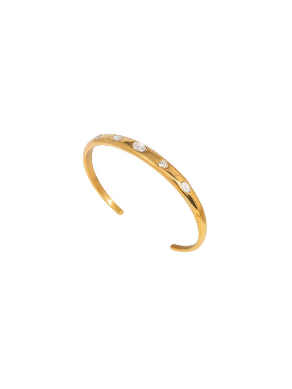 Brazalete Abierto Zirconias Ovaladas Y Corazon