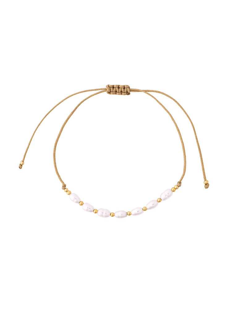 Pulsera Hilo Cafe Con Perlas Y Bolitas