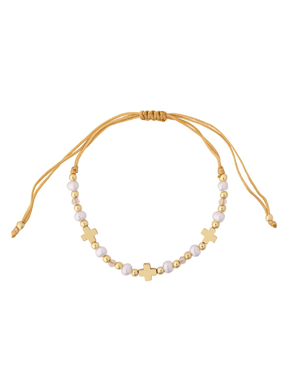 Pulsera Hilo Cruces Y Perlas